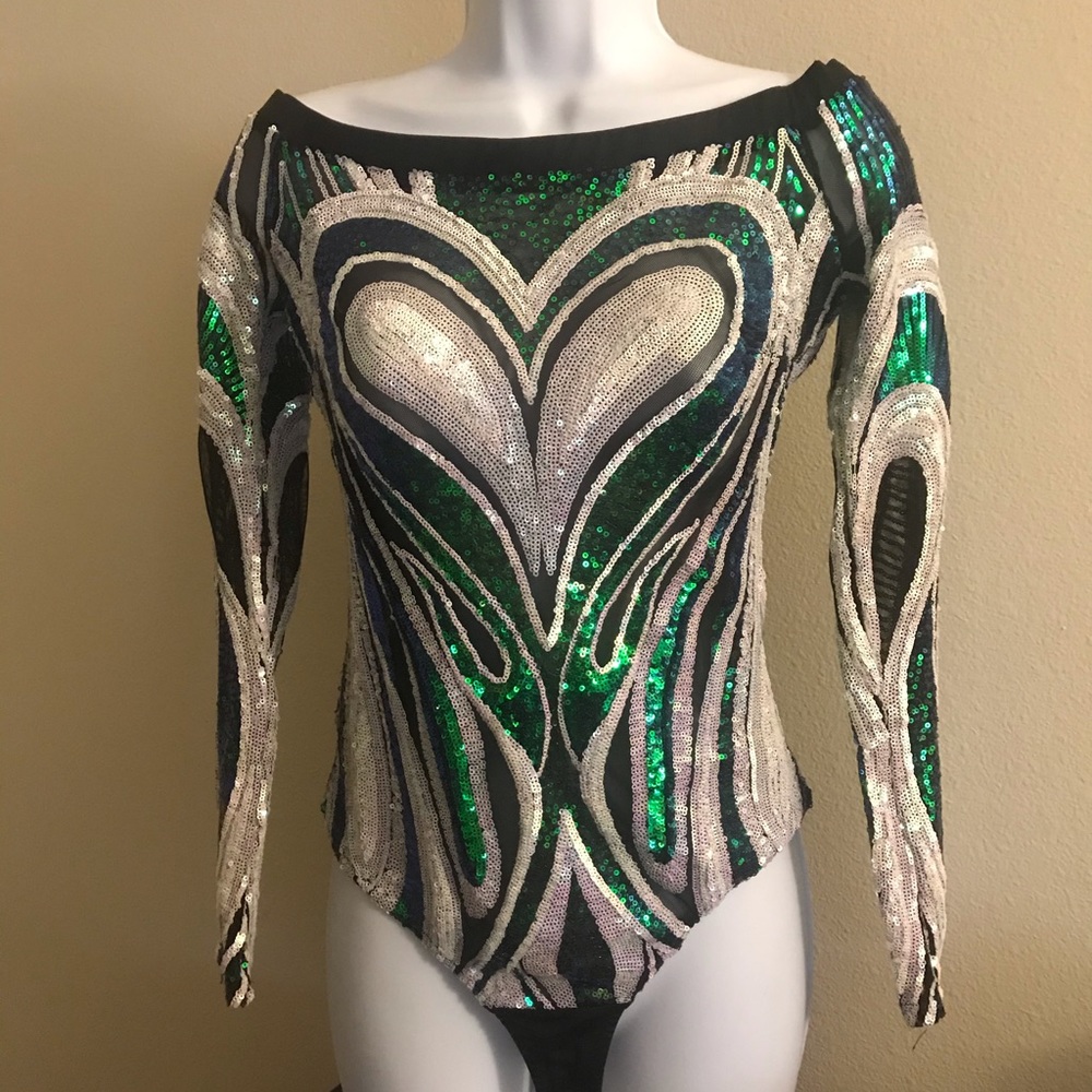 Beaded Bodysuit with heart shaped design.